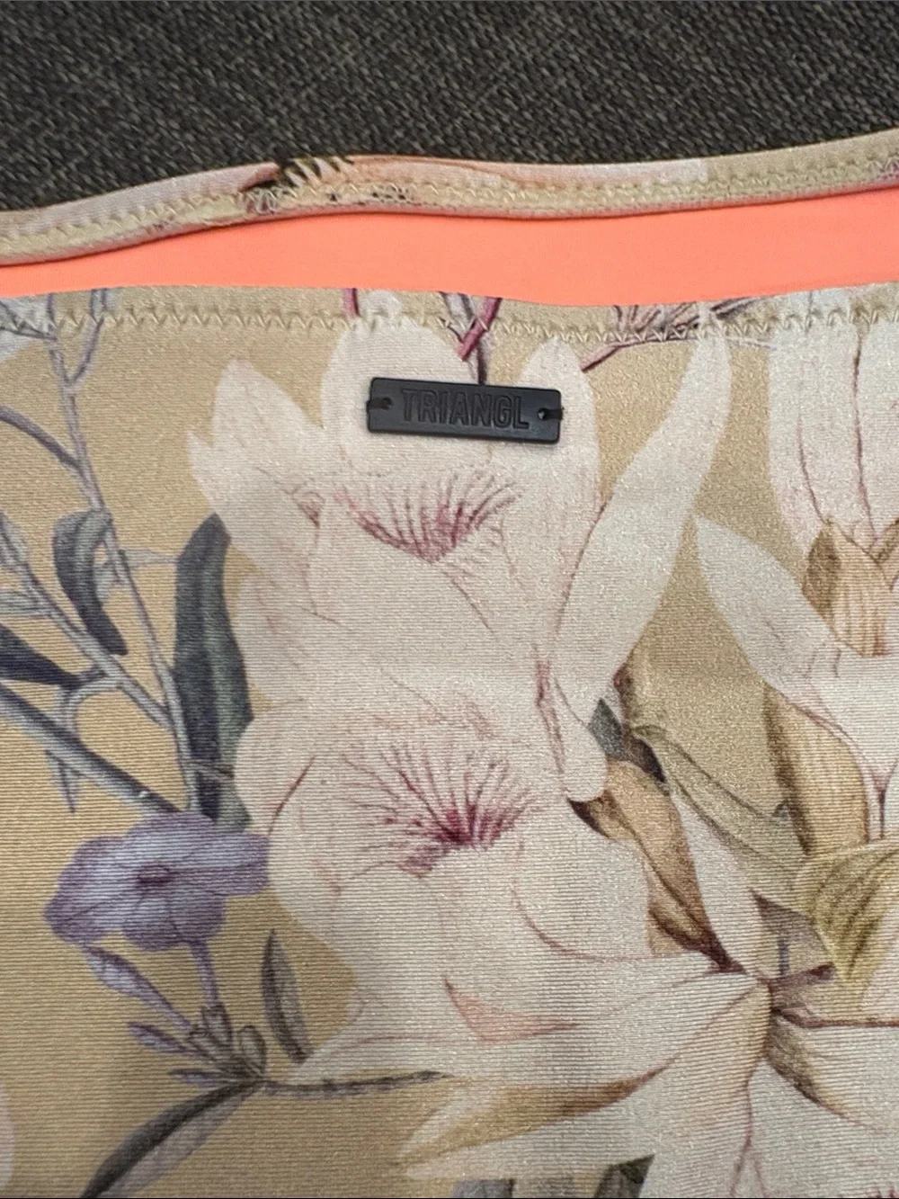 triangl swimwear Beige Floral Bikini Bottoms with Coral Accent